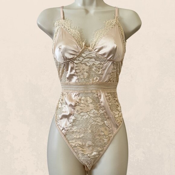 Blush Satin & Lace BodySuit - Picture 1 of 5